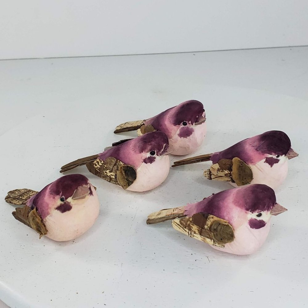 Vintage Mushroom Miniature Bird Pink Decorative Floral Arrangement Craft Wedding